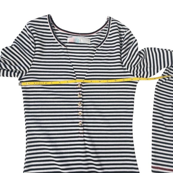 FP Beach Black and White Striped Dress SZ S Long Sleeve V Neck Henley - Picture 5 of 9